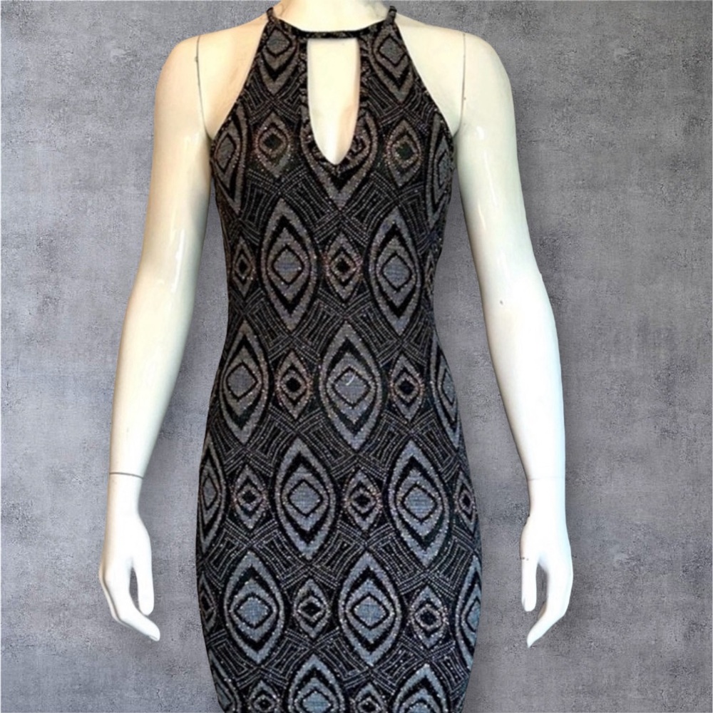NWT IRIS MADE IN CAMBODIA BEAUTIFUL BLACK & SILVER COCKTAIL PARTY JEWEL DRESS